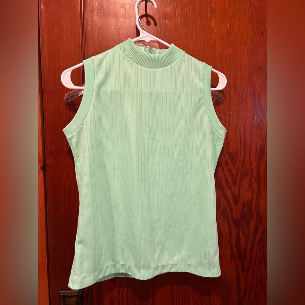 Vintage mint Green Ribbed Tank Top with Mockneck Collar